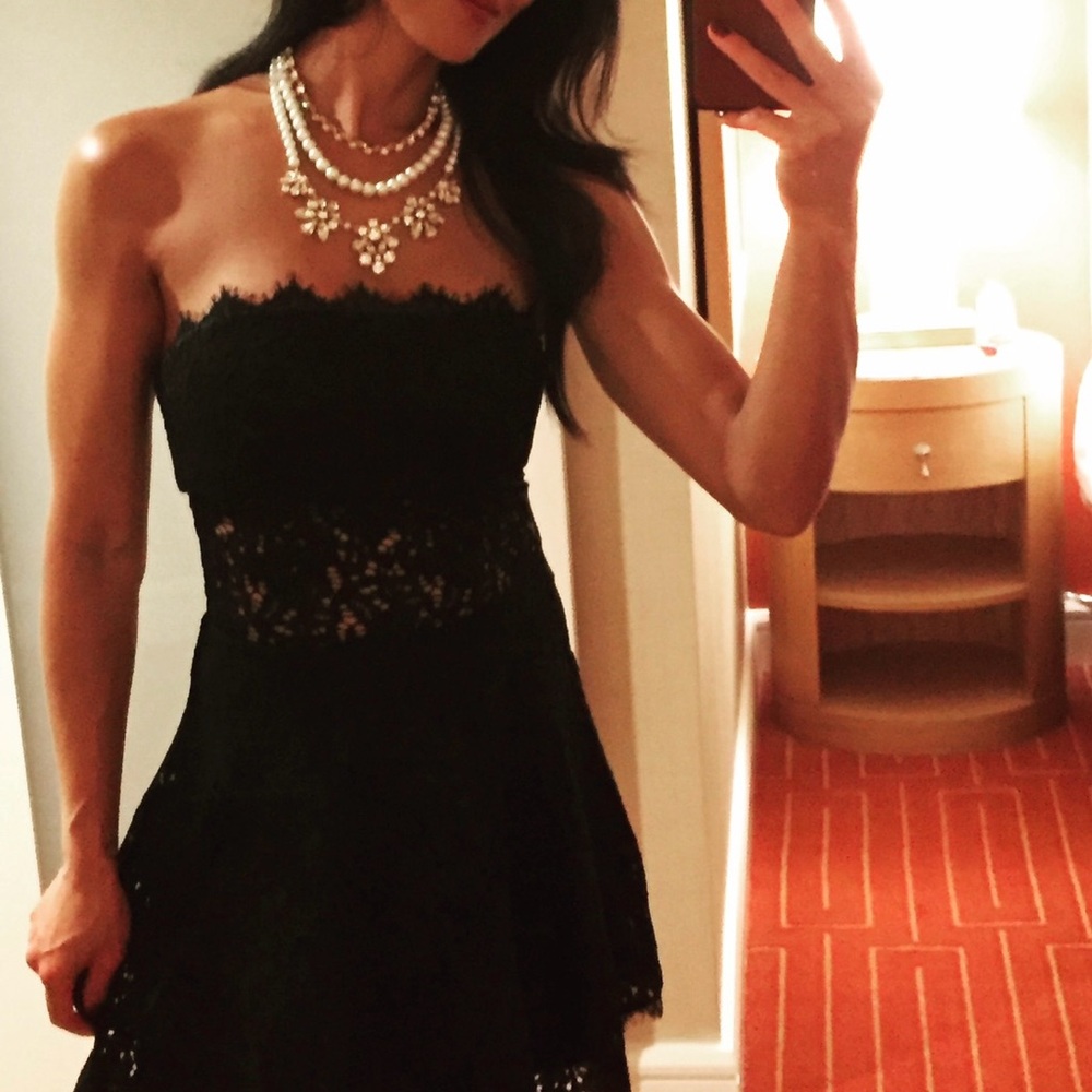 Bebe Gray Strapless A-line Cocktail Dress
